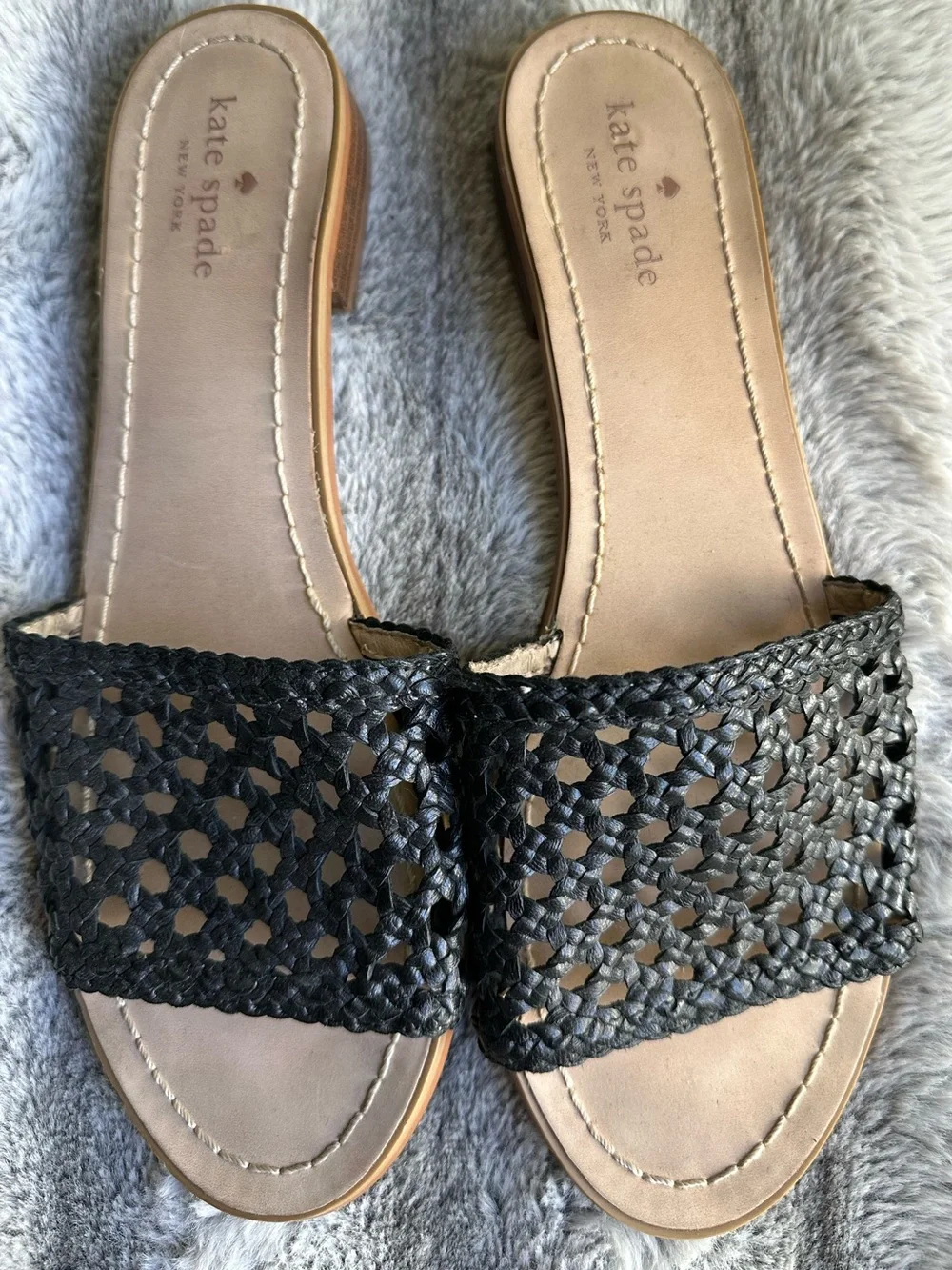 Kate Spade New York Berlin Black Woven Leather Slide Sandal